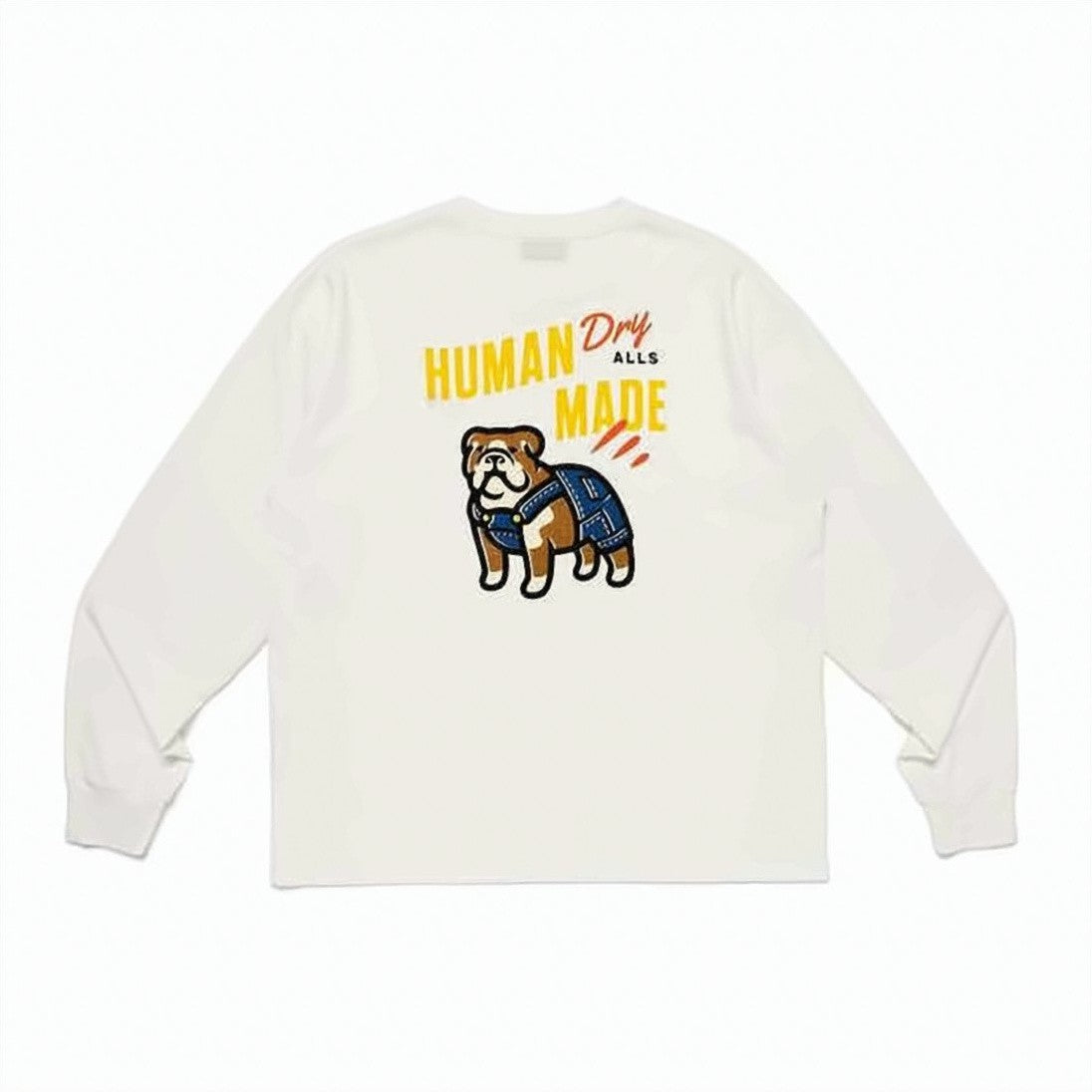 Humanmade Long-Sleeve White Cotton T-Shirt With Playful Bulldog Graphic