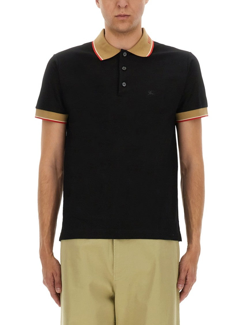 Burberry Classic Black Cotton Polo With Ribbed Collar