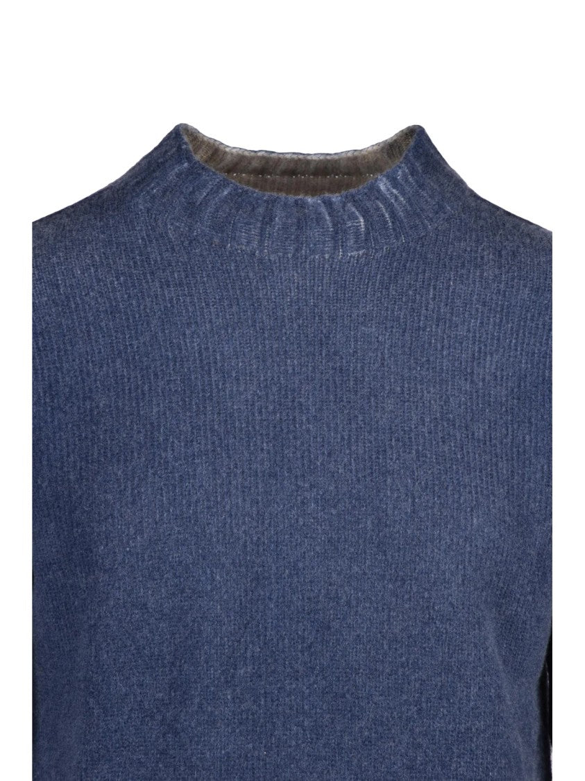 Bob Blue/Beige Virgin Wool Two-Tone Crewneck Sweater