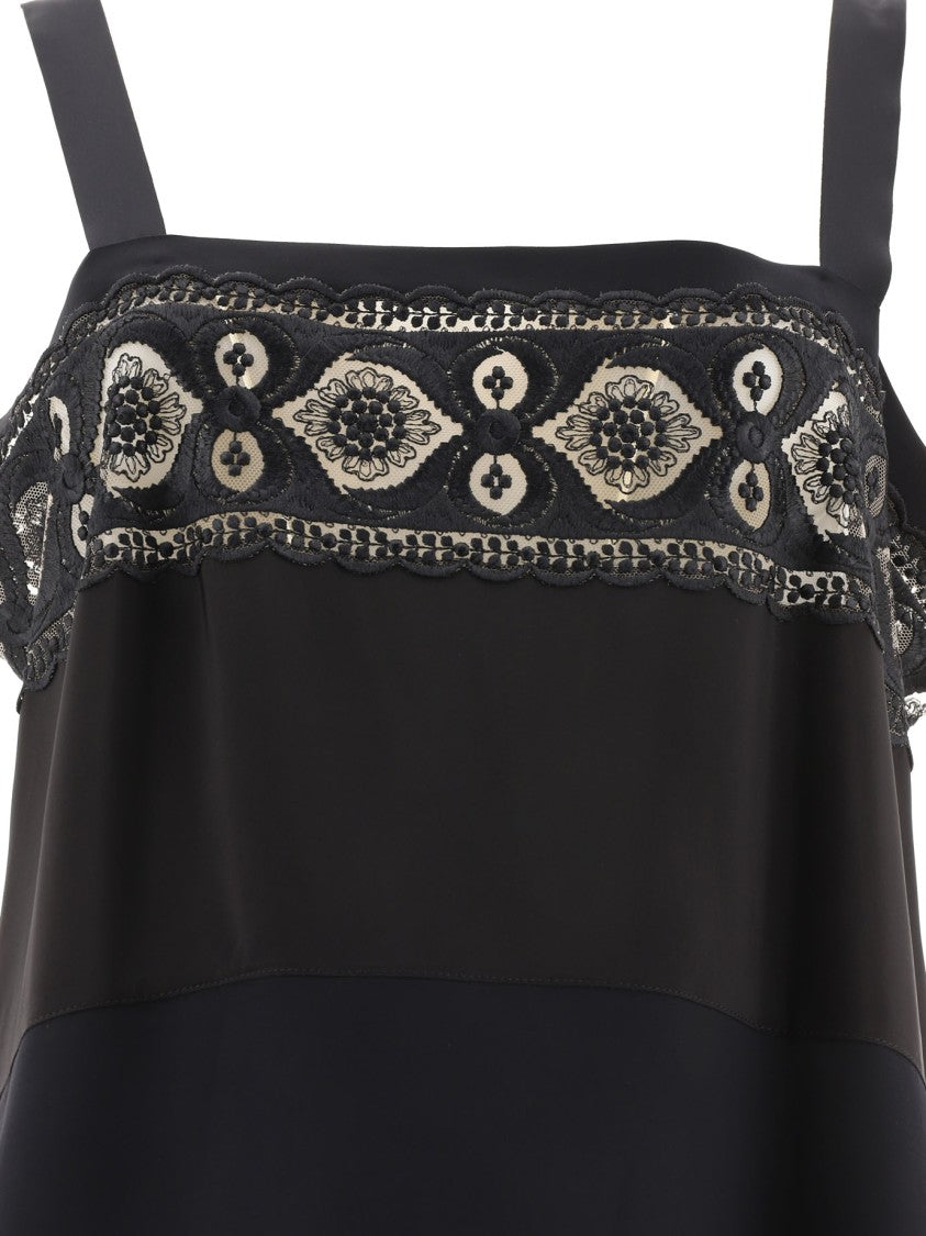 Maison Margiela Embroidered Sleeveless Dress With Flared Silhouette