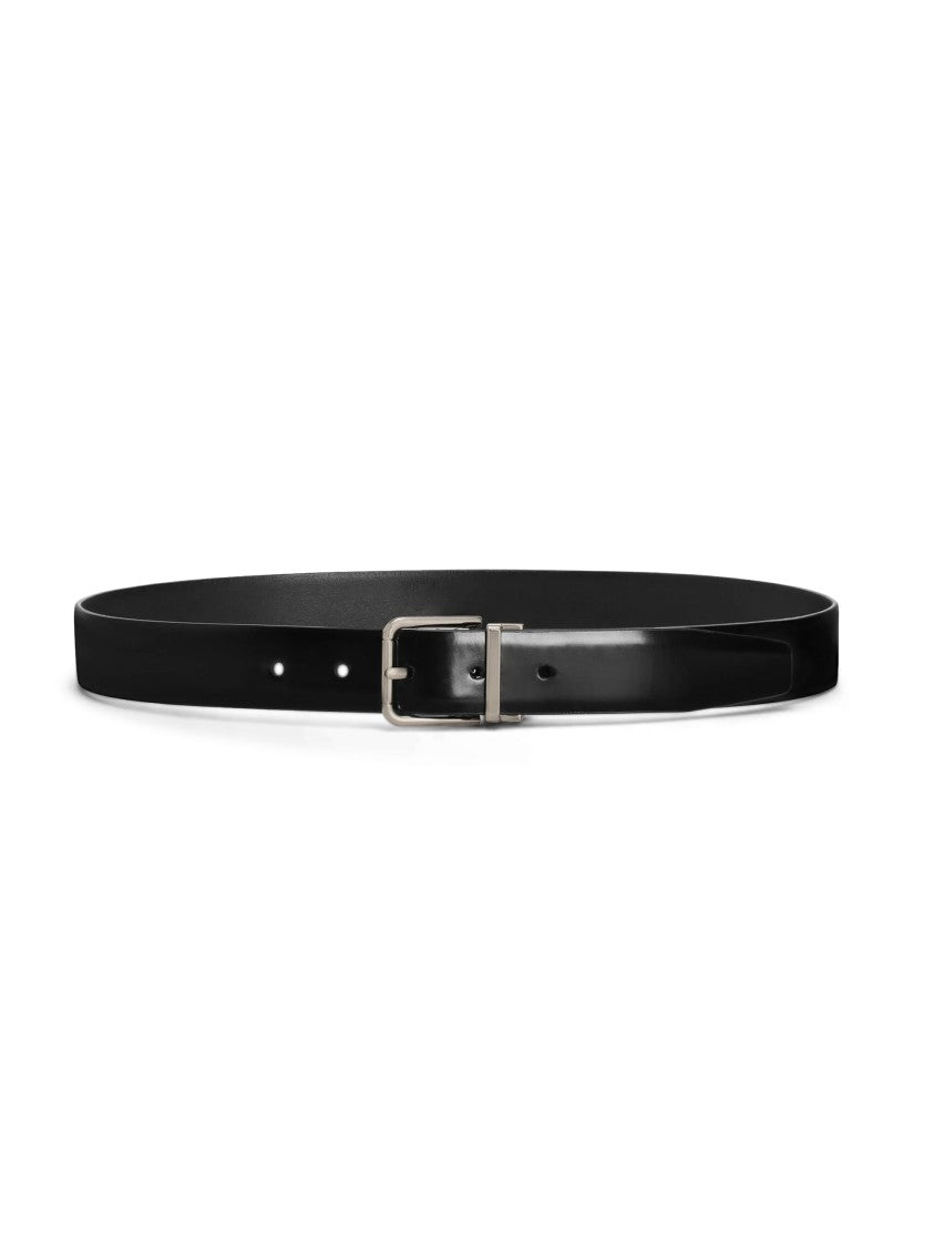 Dolce & Gabbana Polished Calfskin Leather Belt With Brushed Metal Buckle
