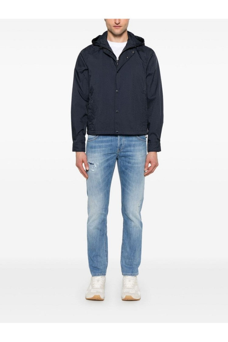 Emporio Armani Navy Snap-Front Drawstring Hooded Polyamide Jacket