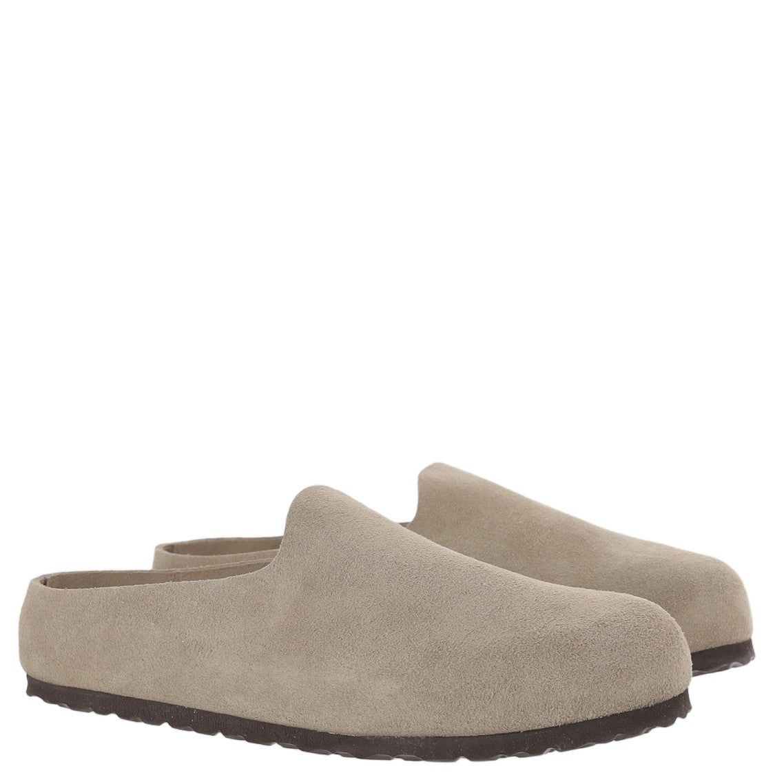 Birkenstock Taupe Suede Wrapped Mules With Cork Insole And Eva Outsole