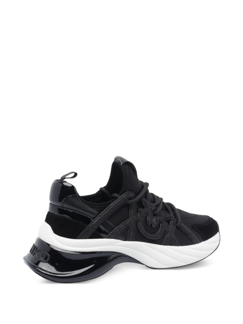 Pinko Black Sneakers With Mixed Material Panels