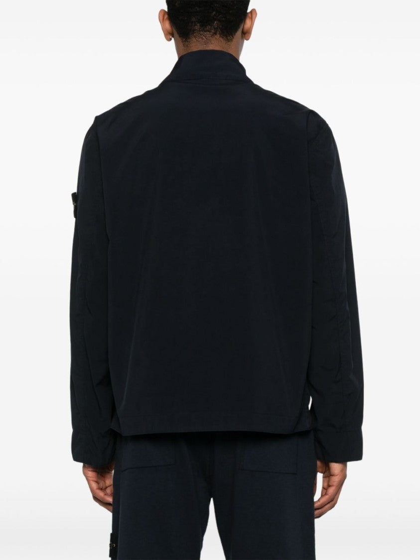 Stone Island Navy Blue Jacket With Concealed Front Fastening