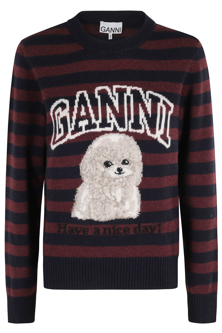 Ganni Blue/Burgundy Graphic Stripes Sweater