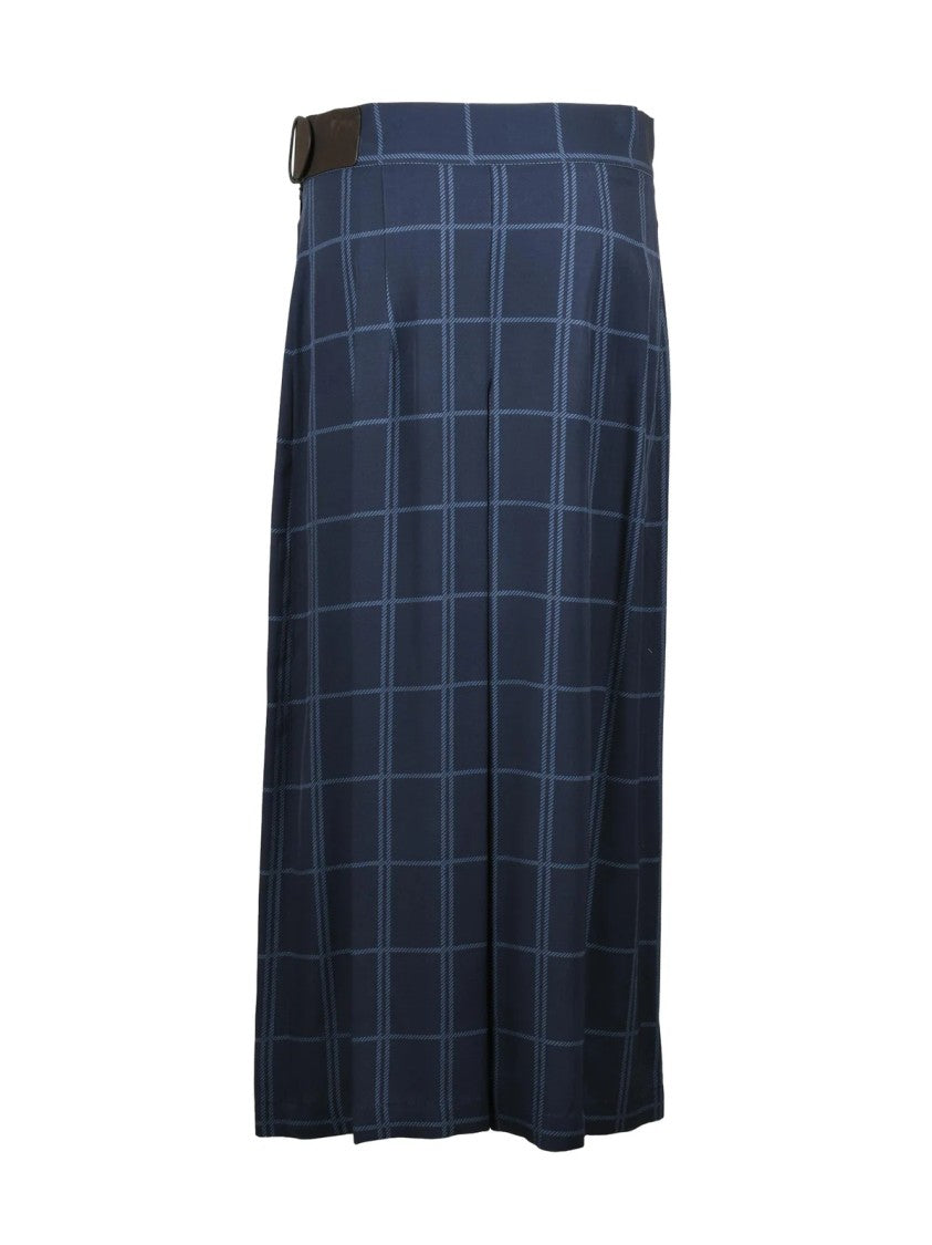 Crida Pleated Midi Skirt With Adjustable Belt And Checkered Pattern