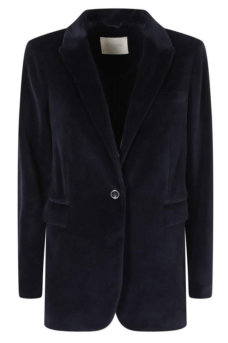 Circolo 1901 Blue Single-Breasted Velvet Flap Pocket Jacket