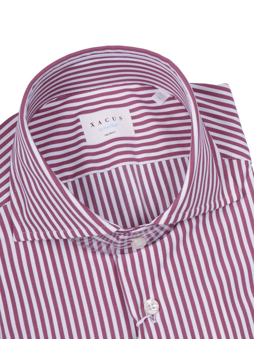 Xacus Burgundy Vertical Striped Casual Shirt