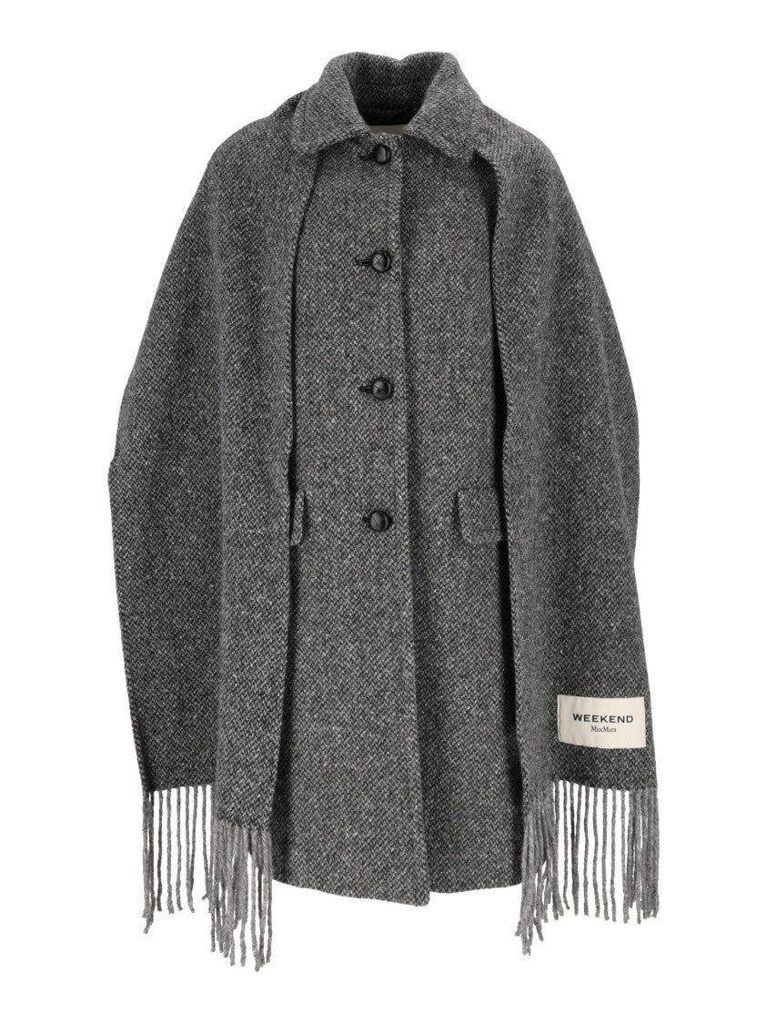 Max Mara Grey Latino Herringbone Flared Coat