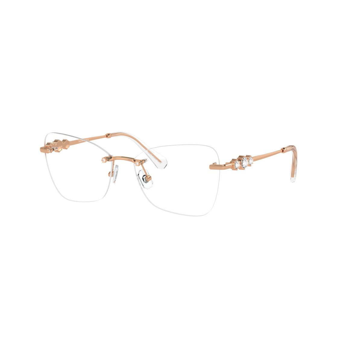 Swarovski Rimless Eyeglasses With Gold-Toned Metal Temples And Crystal Embellishments