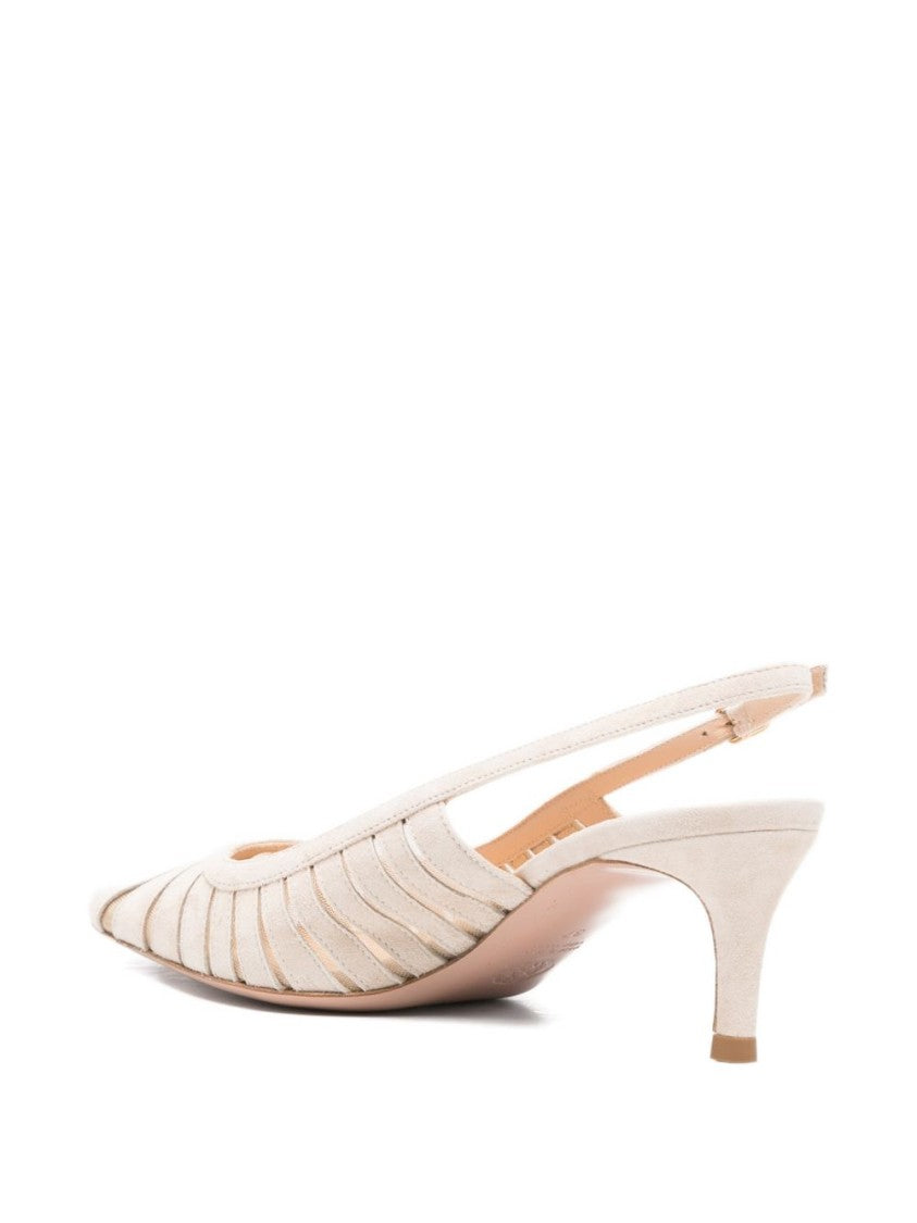 Roberto Festa Ivory Pointed Toe Buckle Slingback Heels