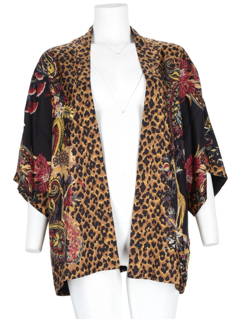 Etro Open-Front Leopard-Floral Silk Jacket