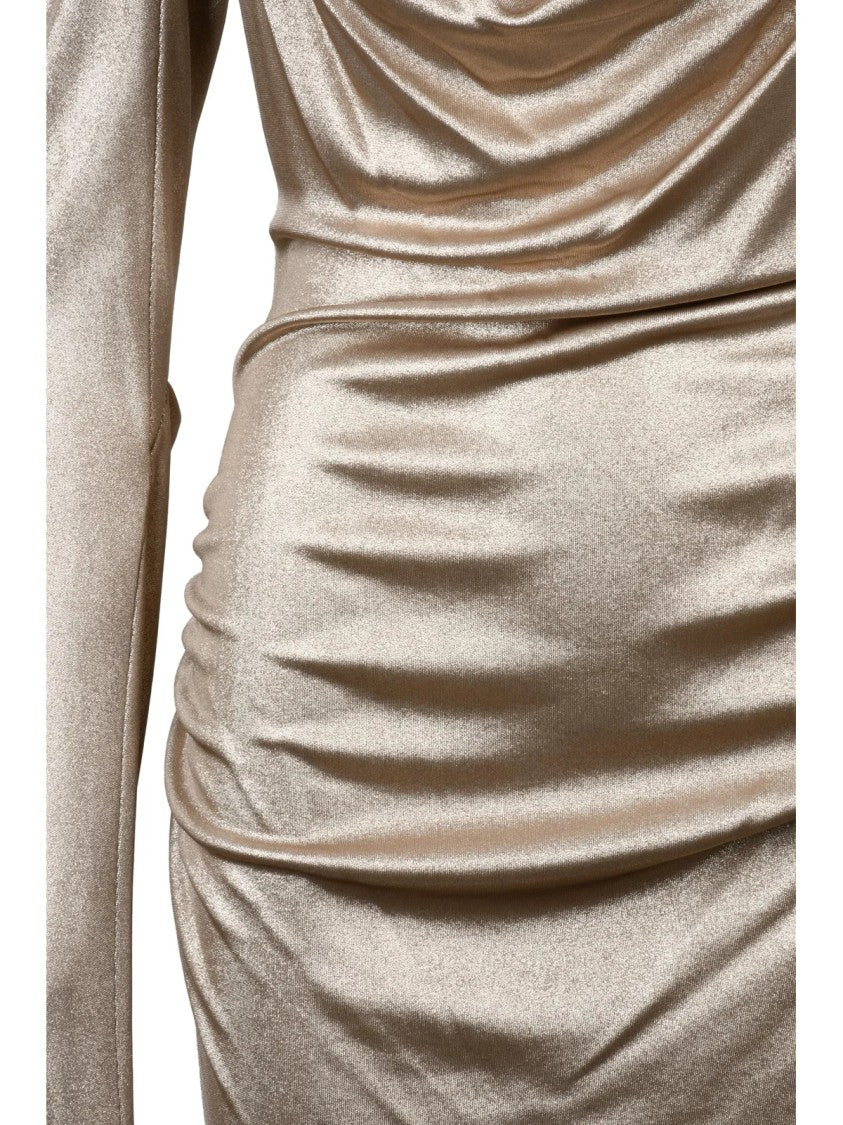Vivienne Westwood Draped Cowl Neck Mini Dress With Gold Lamé Finish
