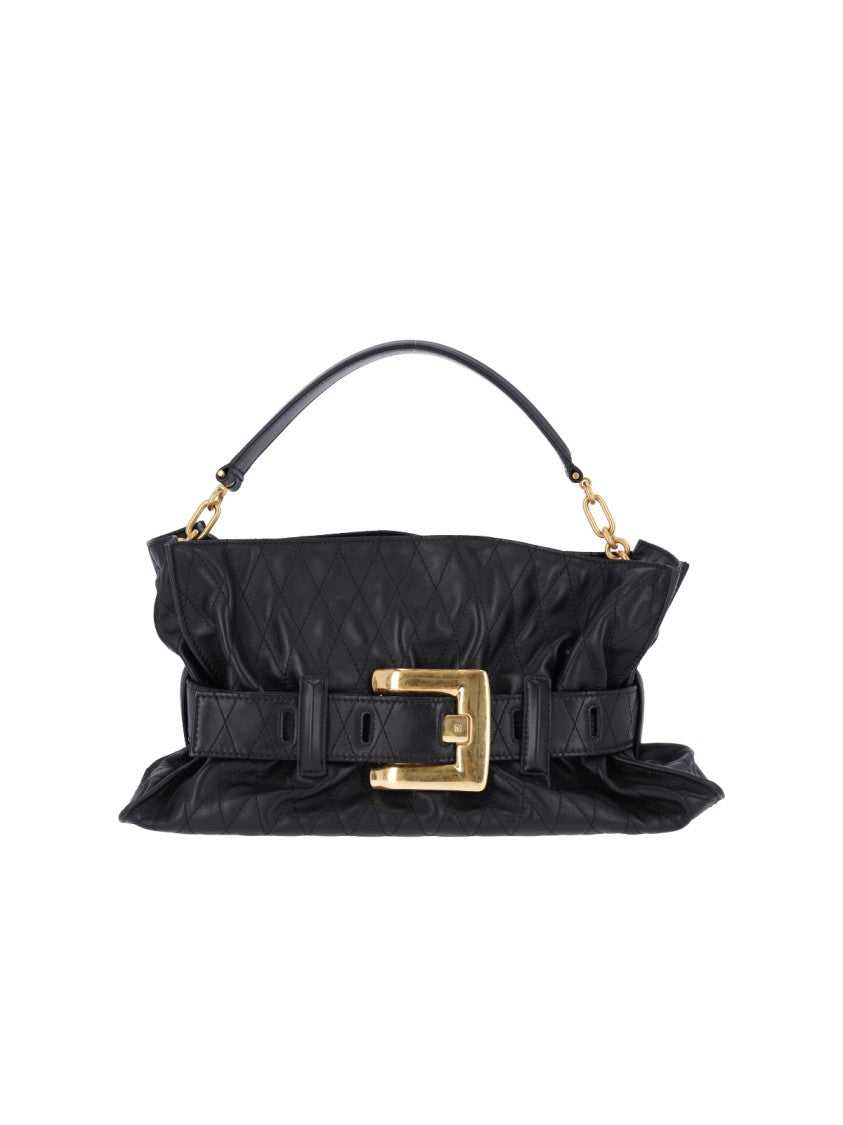 Balmain Black Anthem Buckle Leather Shoulder Bag