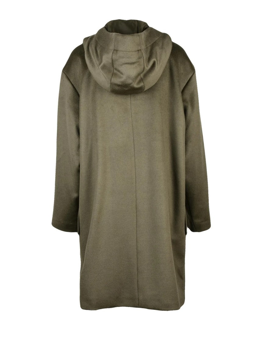 Pennyblack Timeless Green Wool Overcoat With High Collar And Button Closure