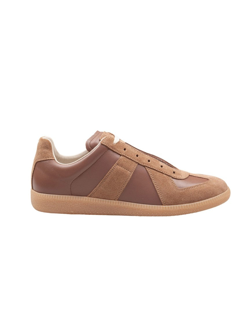 Maison Margiela Replica Leather And Suede Sneakers, Tan Color