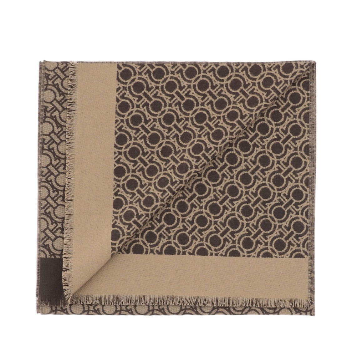 Salvatore Ferragamo Hook Pattern Fringed Wool Scarf