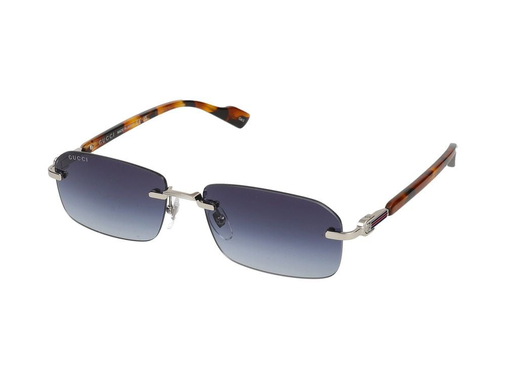 Gucci Silver Gradient Blue Lenses Rimless Square Sunglasses