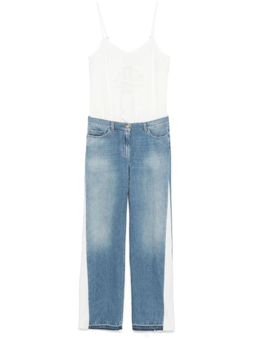 Elisabetta Franchi Fitted Denim Jumpsuit With Floral Embroidery