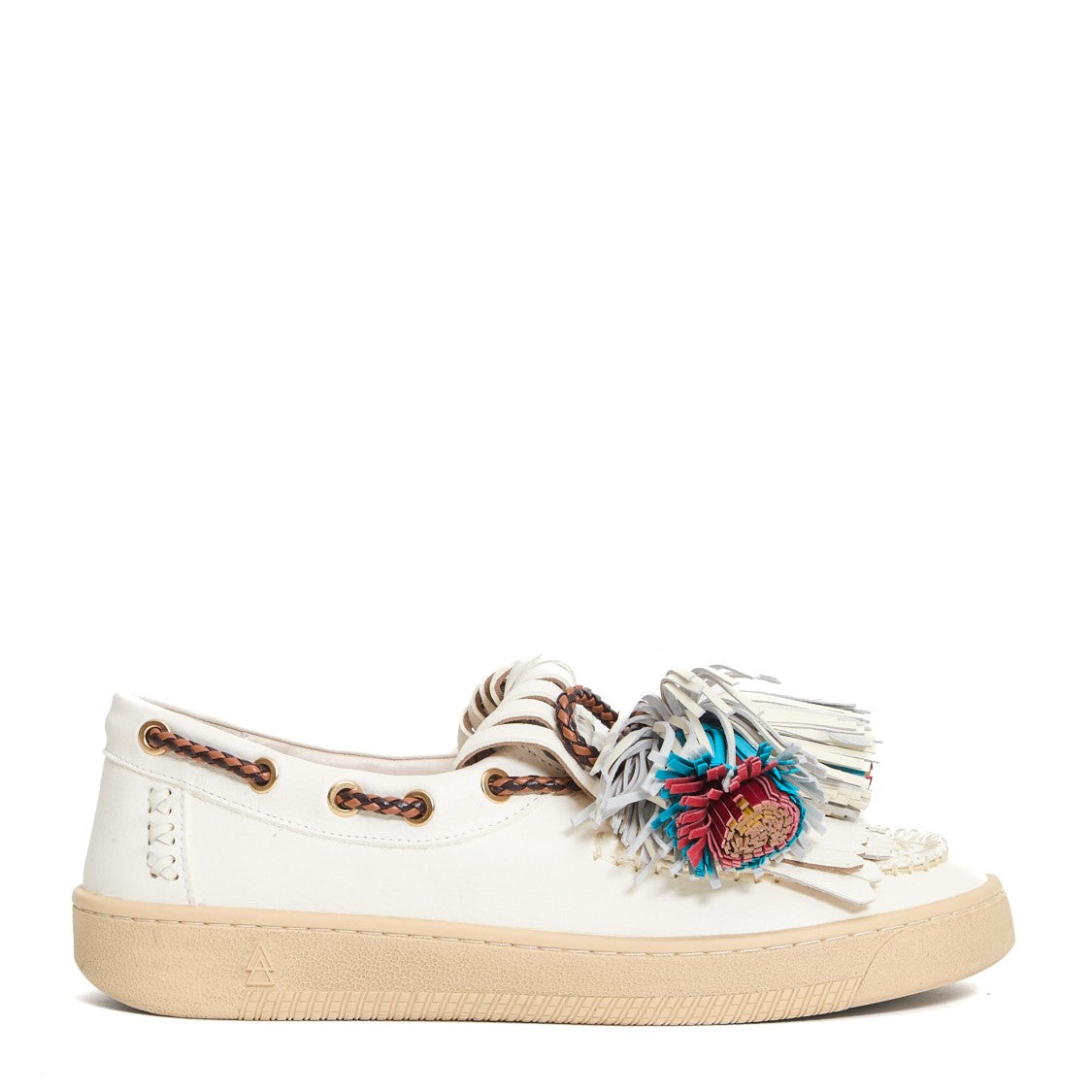 Elena Iachi White Leather Tassel Moccasin