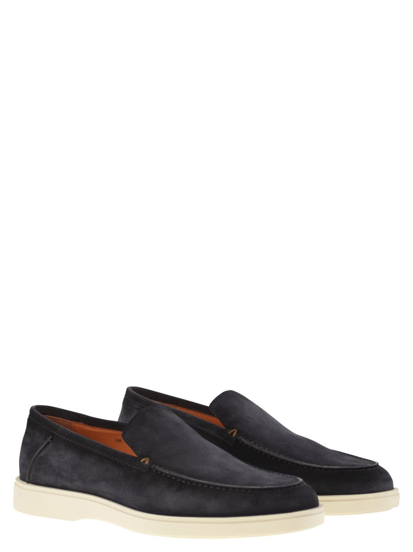 Santoni Suede Moccasin With Contrast Detailing