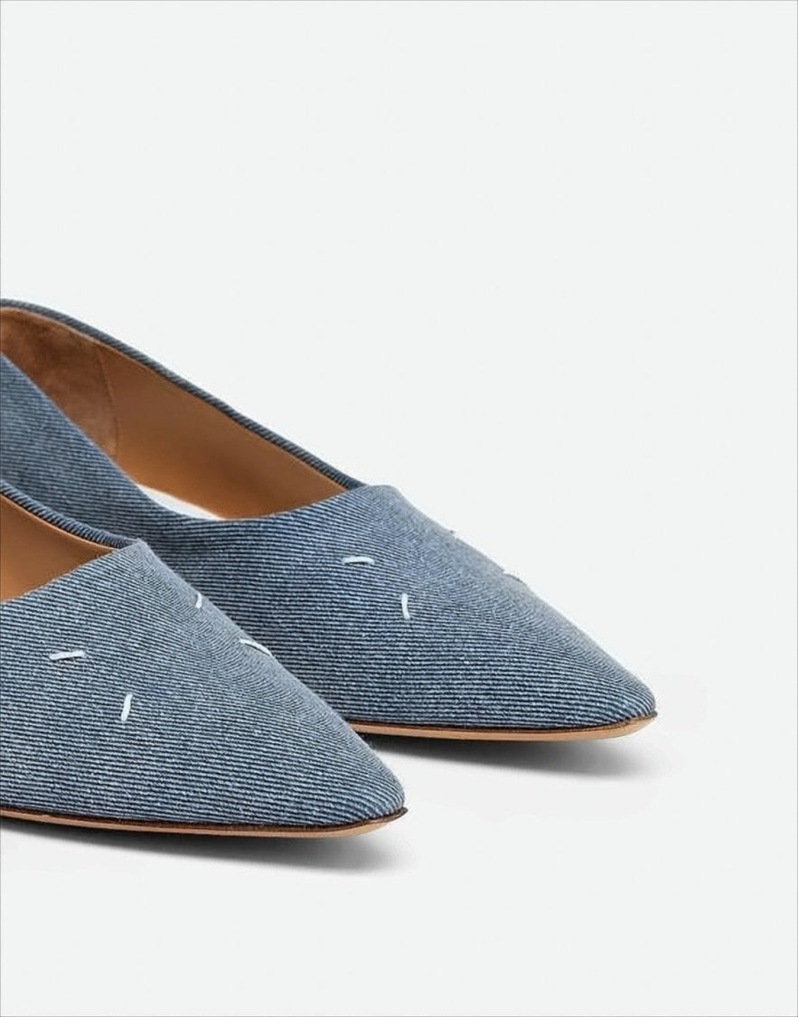 Maison Margiela Textured Denim Pointed-Toe Pumps With Low Block Heel