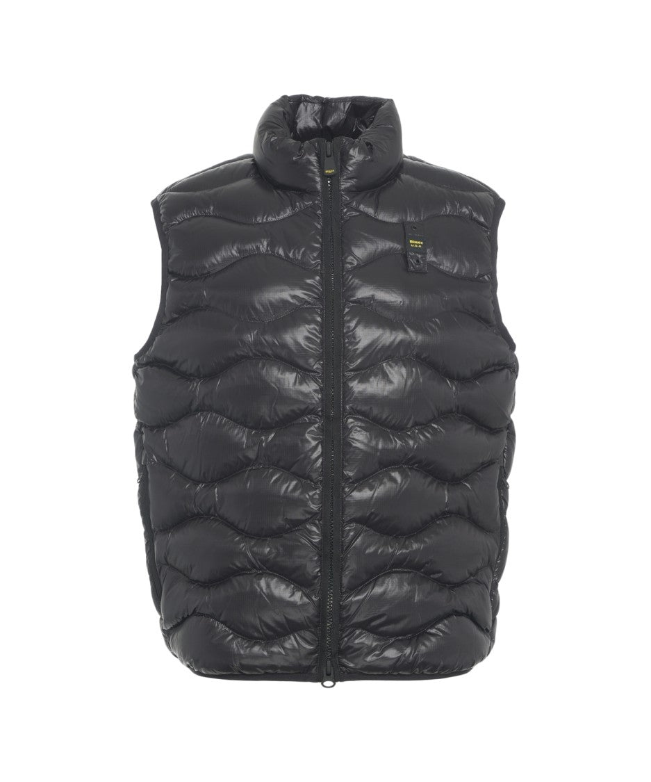 Blauer Quilted Waistcoat With Wavy Pattern And Modern Silhouette