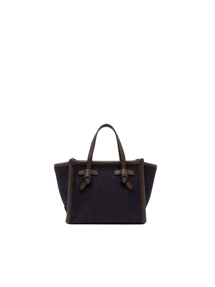 Gianni Chiarini Navy Textured Fabric Leather Tote Bag
