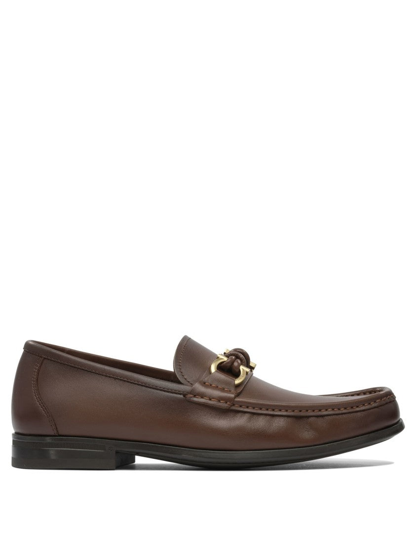 Ferragamo Brown Leather Loafers With Decorative Buckle