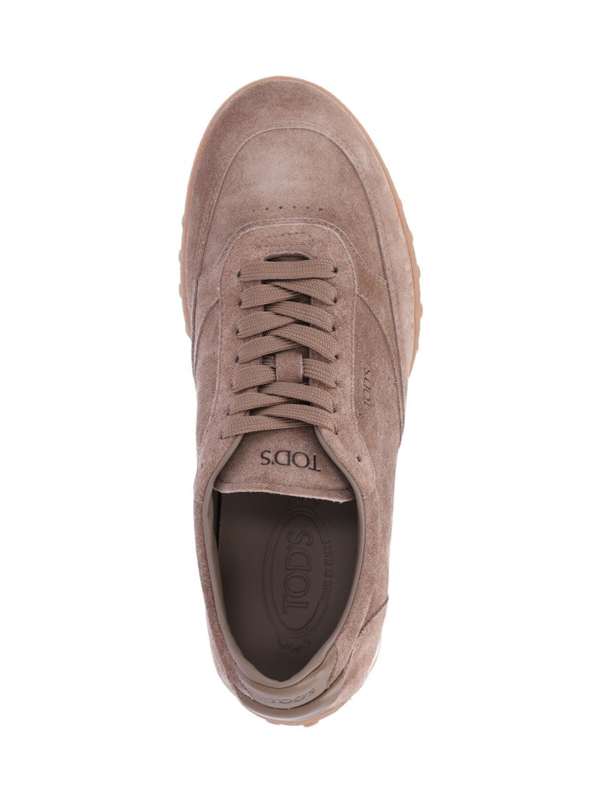 Tod's Brown Suede Low-Profile Sneakers With Embossed Logo