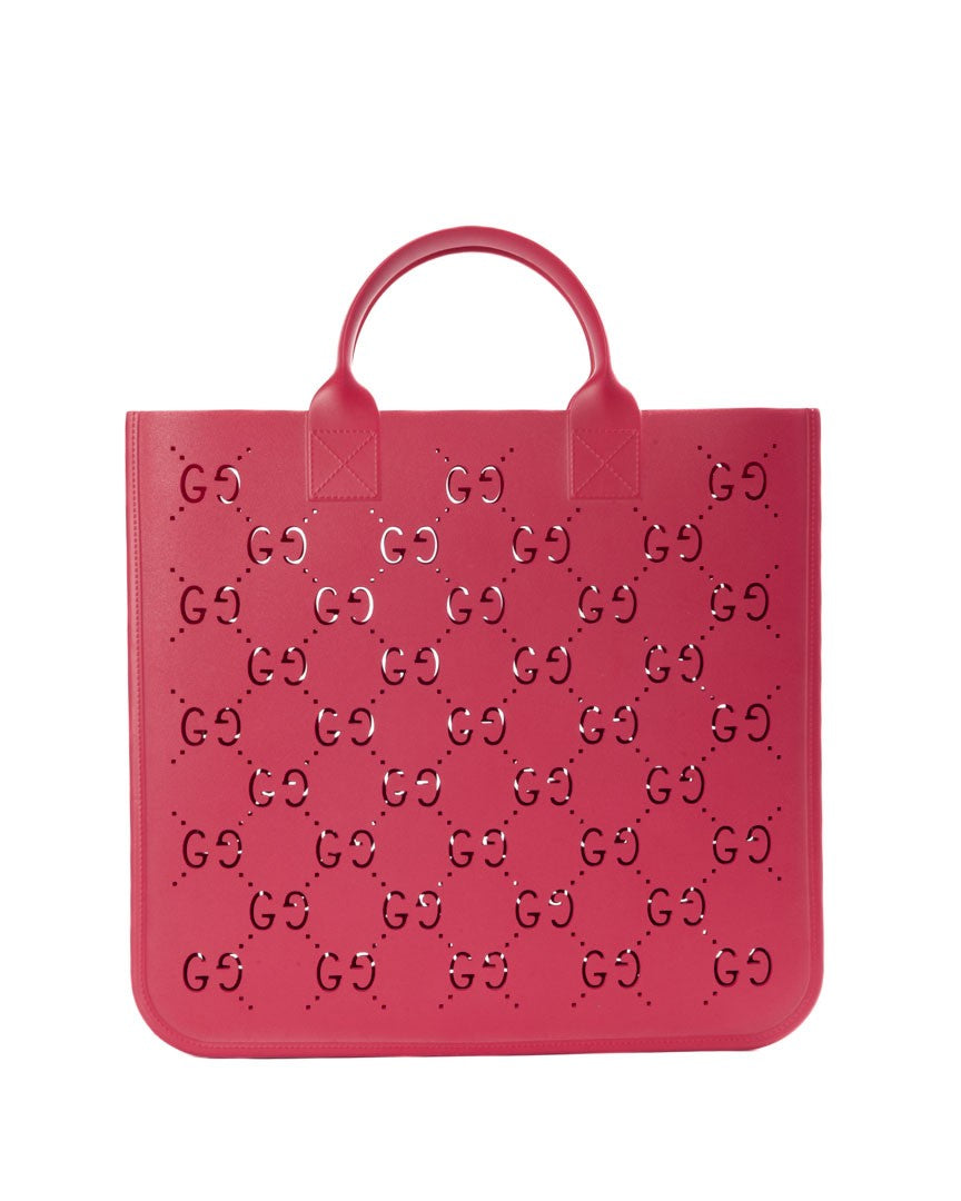 Gucci Small Gg Perforated Rubber Tote In Fuchsia