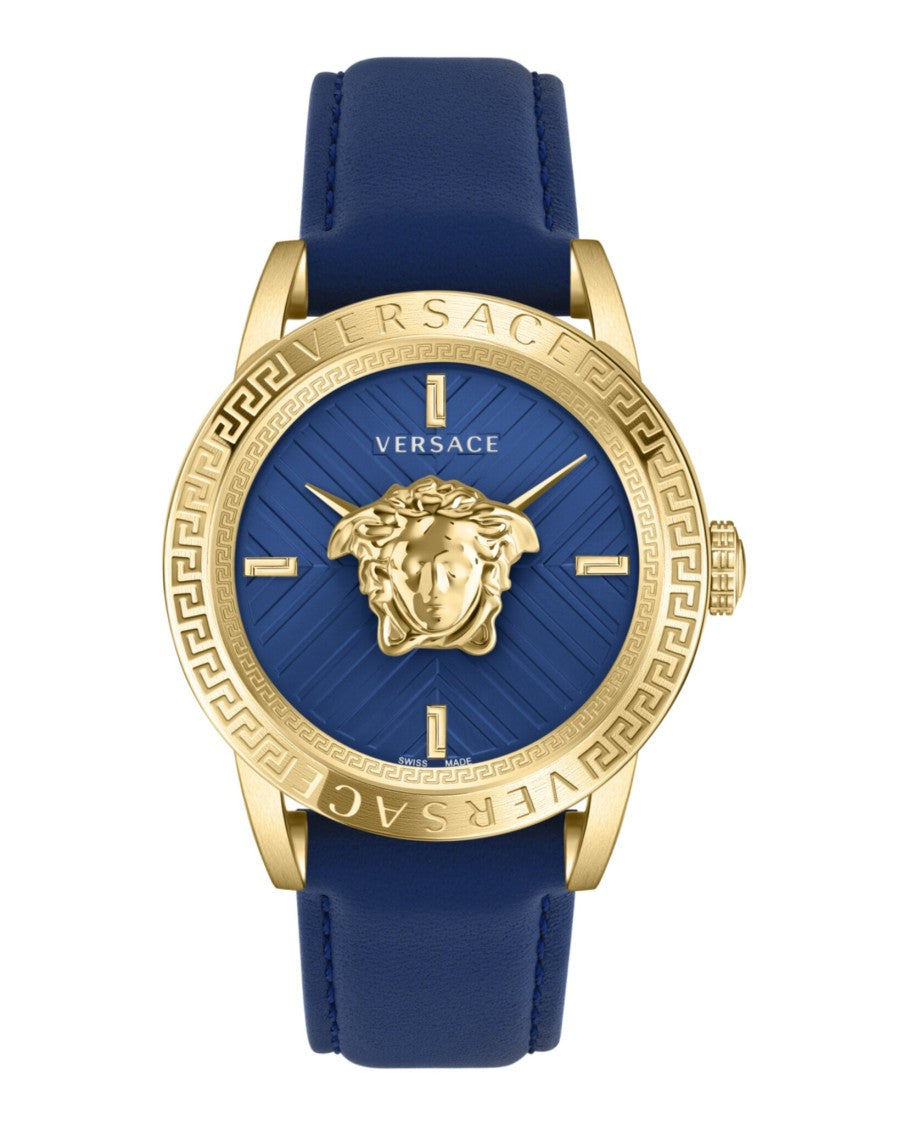 Versace V-Code Strap Watch With Blue Guilloche Dial