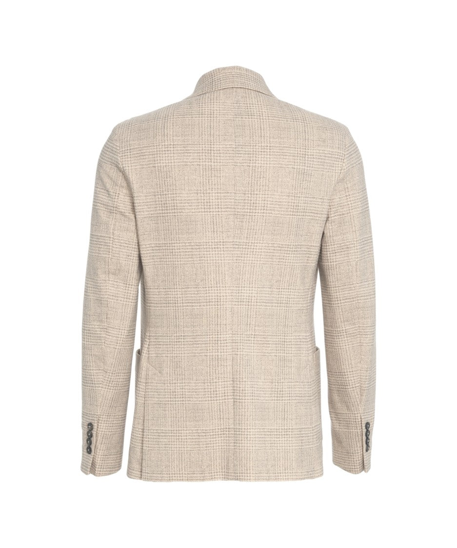 Circolo 1901 Beige Double-Breasted Glencheck Blazer With Textured Finish