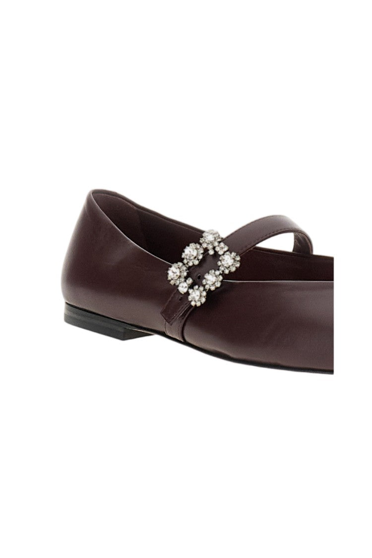 Roger Vivier Red Crystal Embellished Pointed-Toe Leather Flats