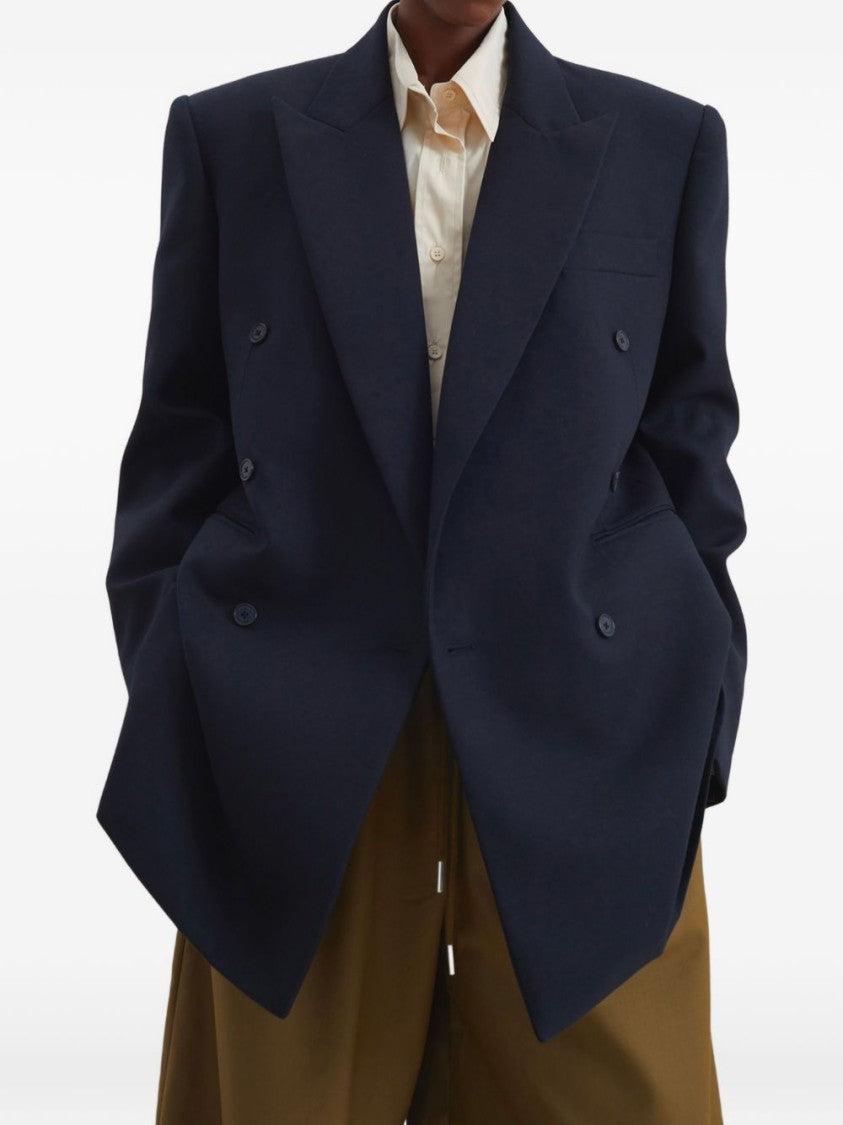 The Frankie Shop Black Double-Breasted Oversized Structured Jacket