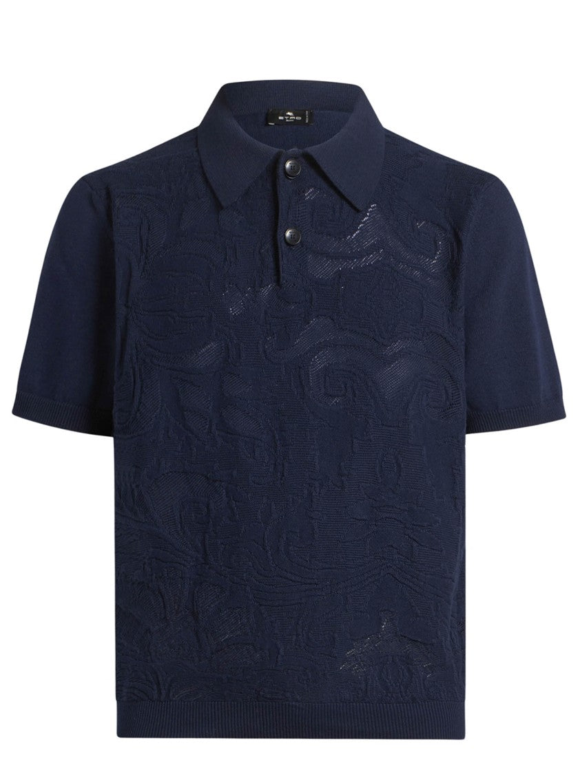 Etro Blue Short-Sleeved Jacquard Paisley Polo