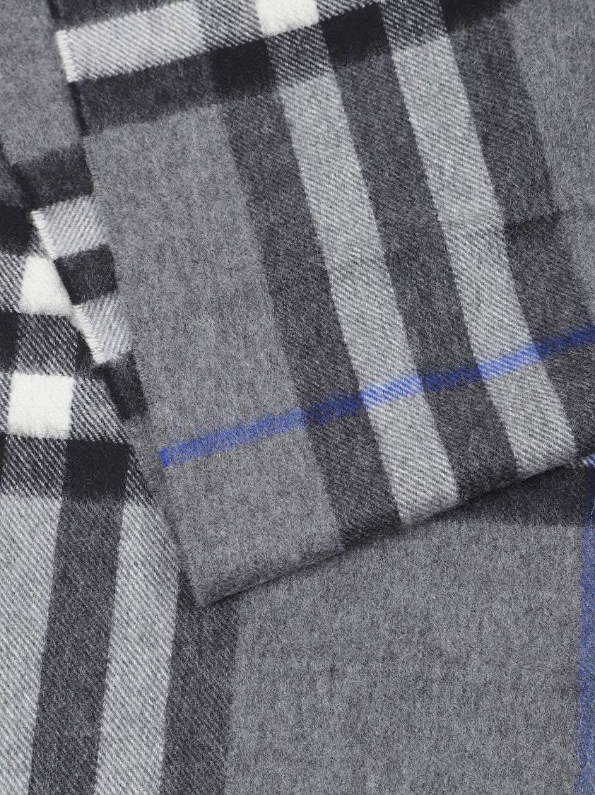 Burberry Grey Cashmere Check Scarf