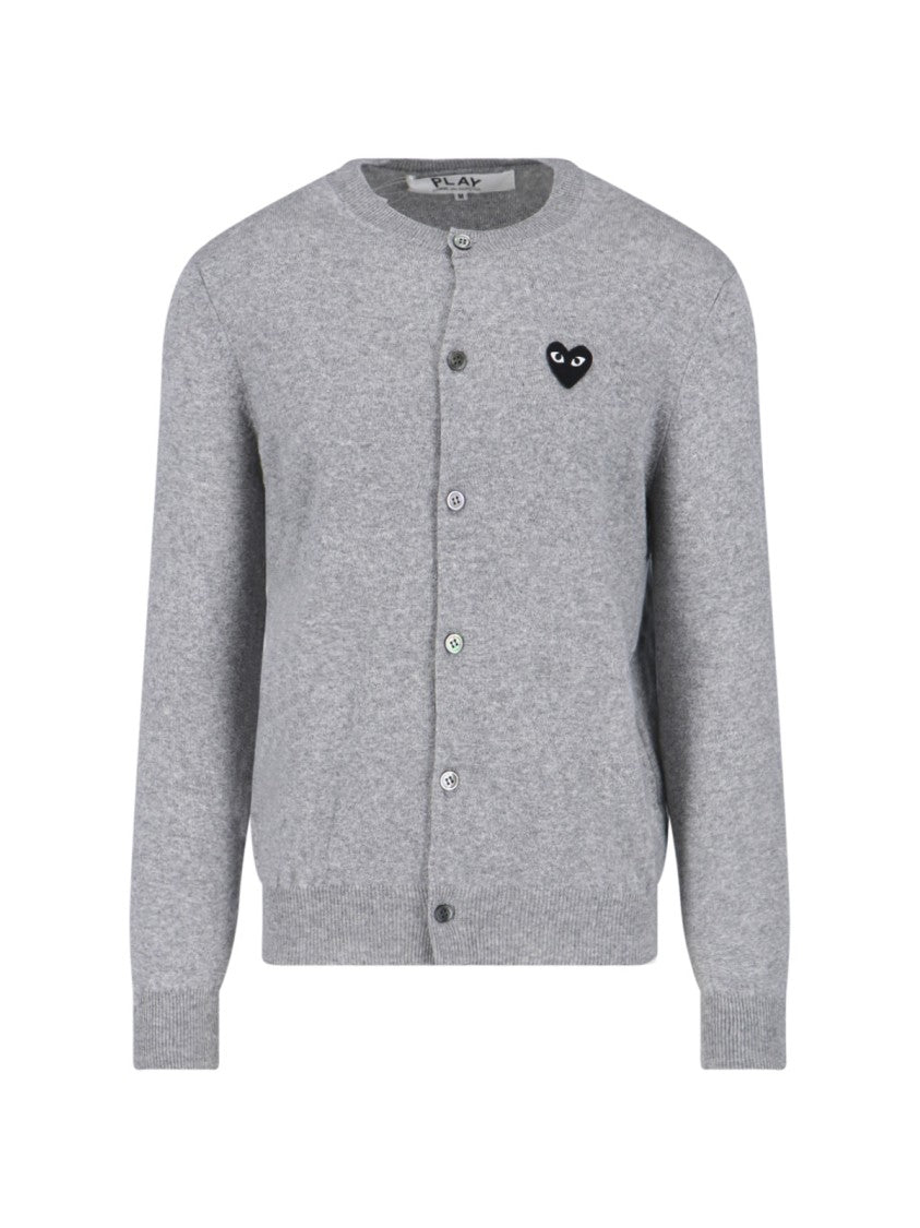 Comme Des Garçons Embroidered Heart Logo Grey Wool Cardigan