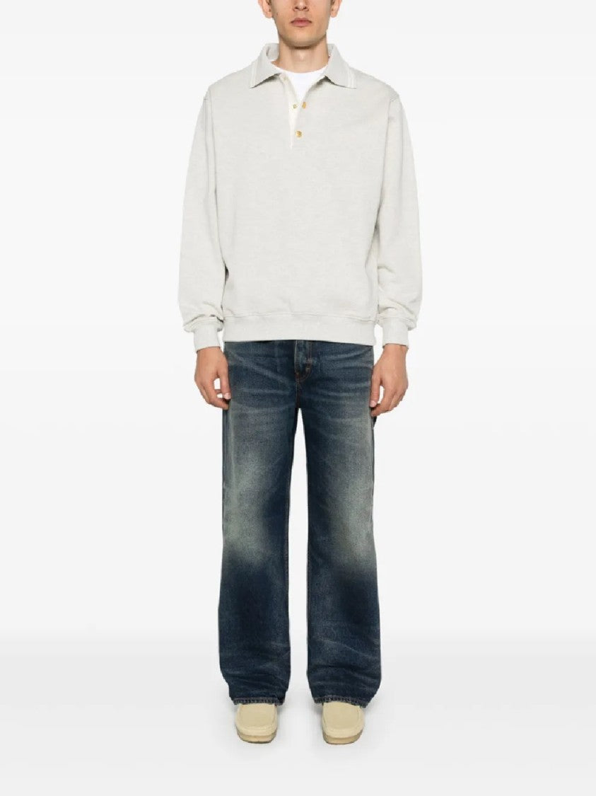 Drôle De Monsieur Classic Cotton Polo Pullover With Buttoned Placket