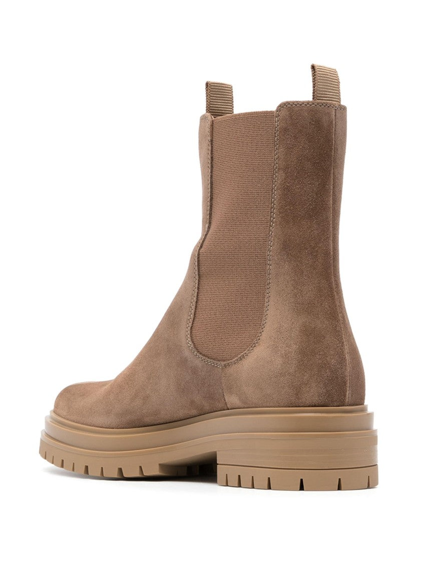 Gianvito Rossi Ankle-High Suede Boots With Elastic Sides And Rugged Sole