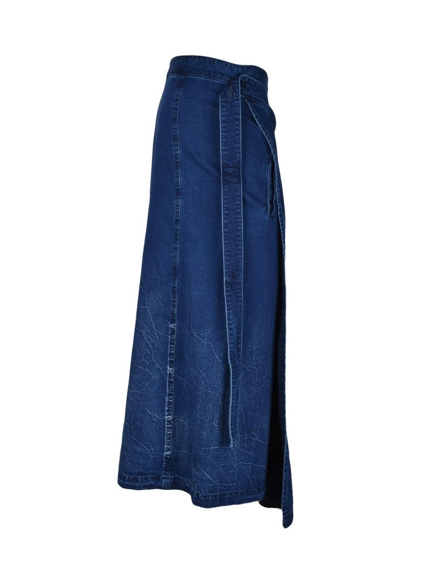 Yohji Yamamoto Blue Fluid Wrap Cotton Maxi Skirt
