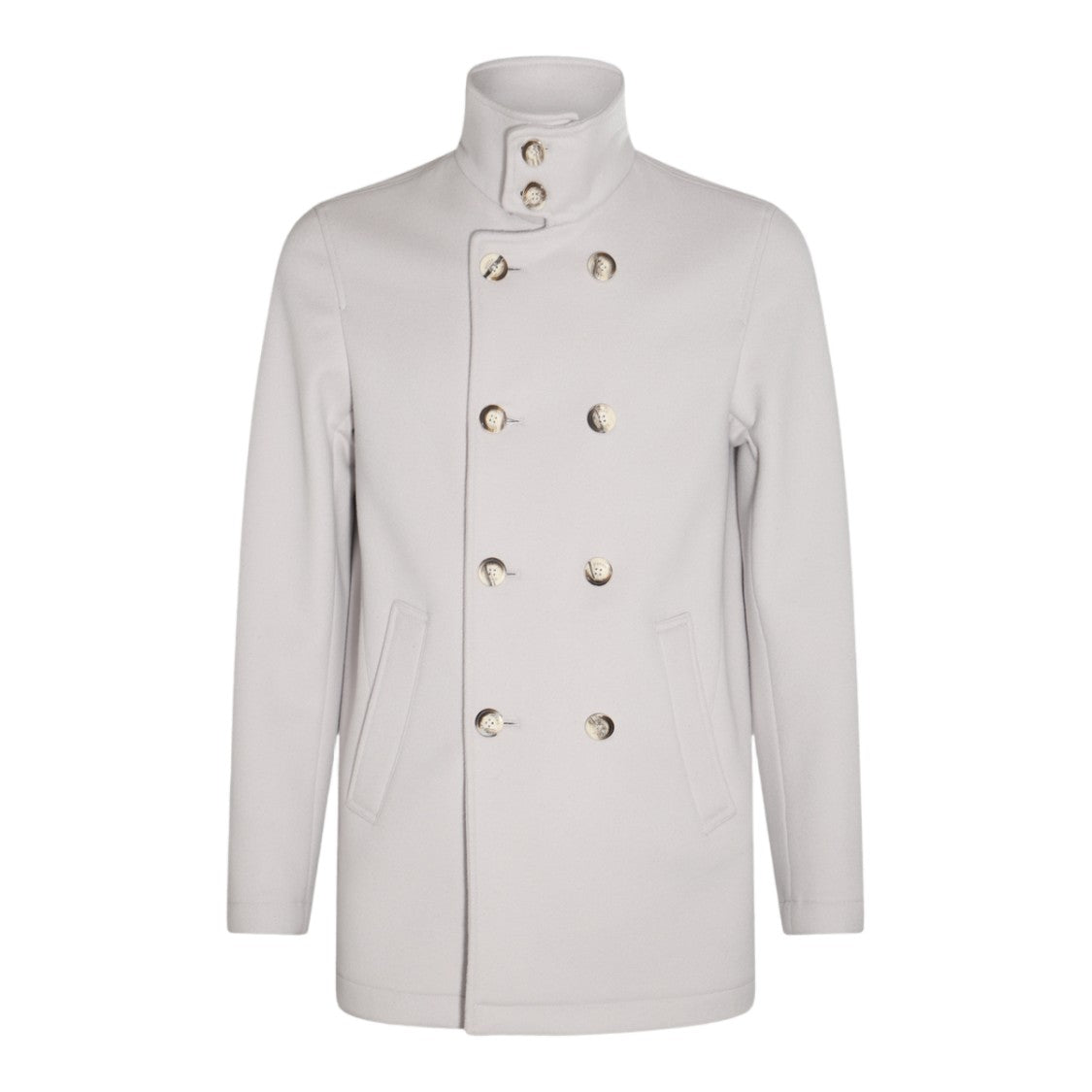 Herno Double-Breasted Coat With High Stand Collar And Minimalist Design
