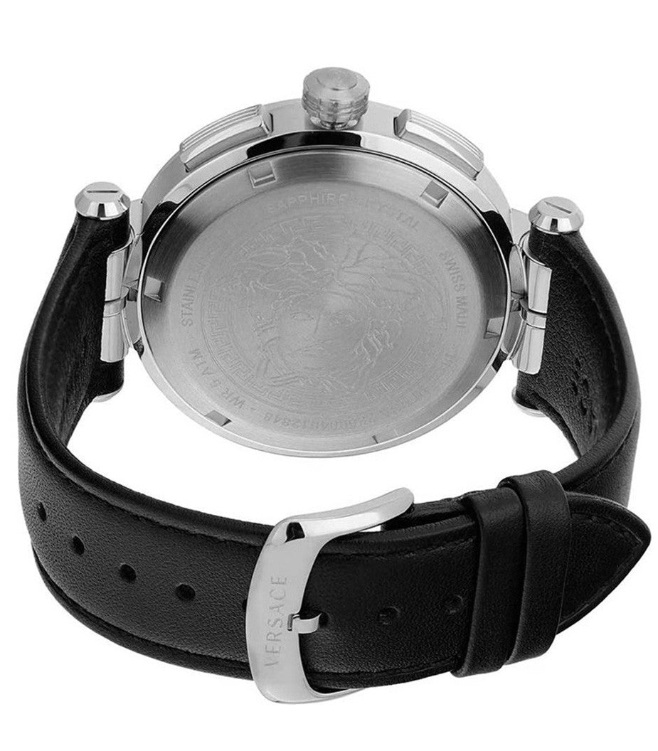Versace Chronograph Stainless Steel Versace Aion Watch With Black Leather Strap
