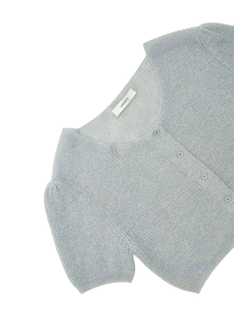 Amomento Cropped Cardigan With Short Puff Sleeves