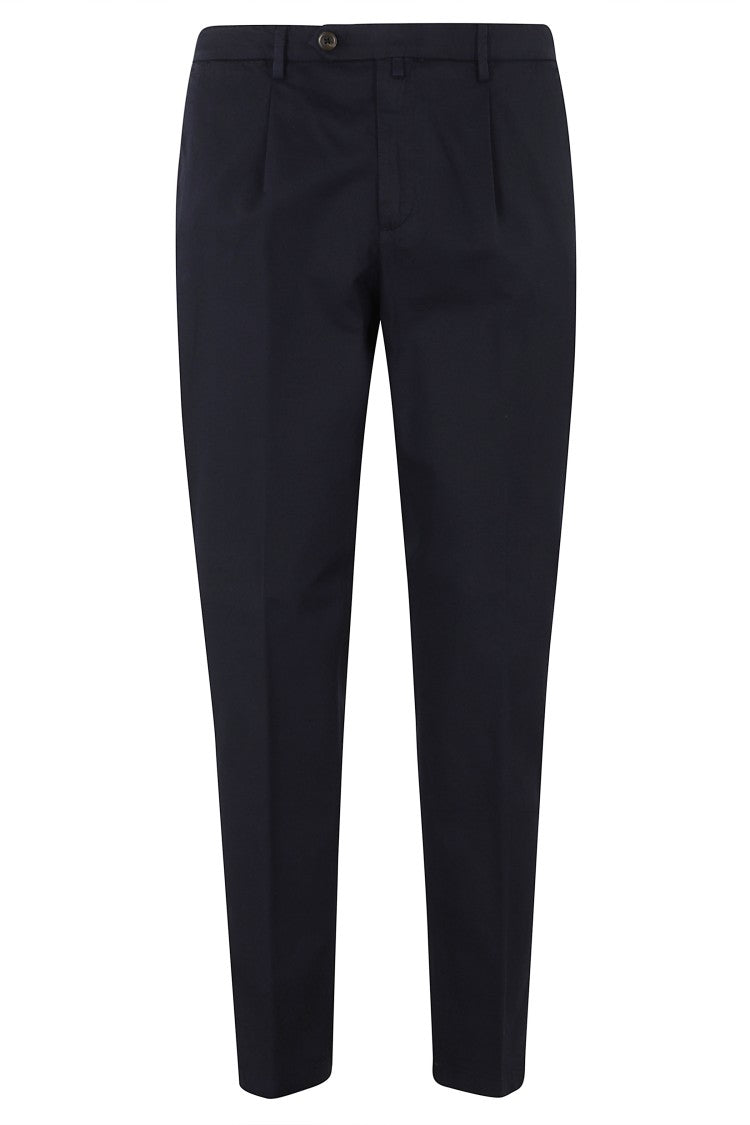 Briglia Blue Side Slanted Pockets Belt Loops Cotton-Blend Straight-Leg Pants