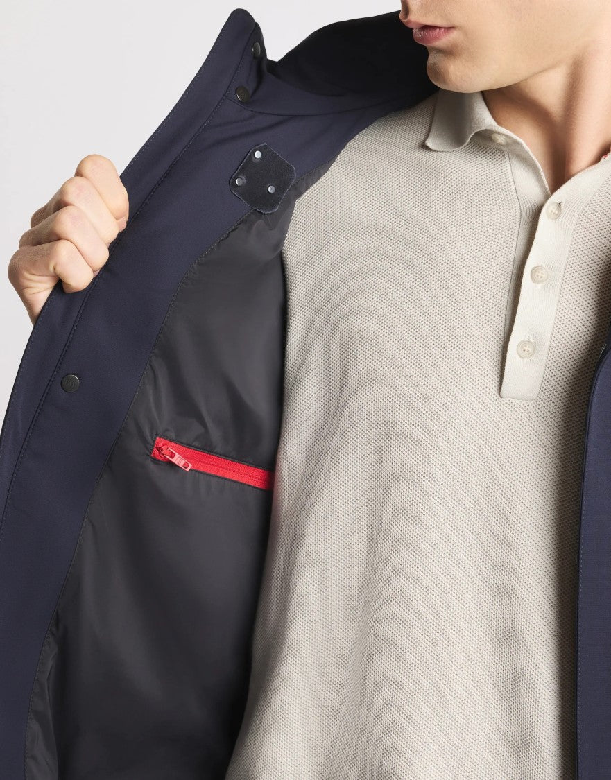 Fay Versatile Navy Stretch Jacket With Leather Accents