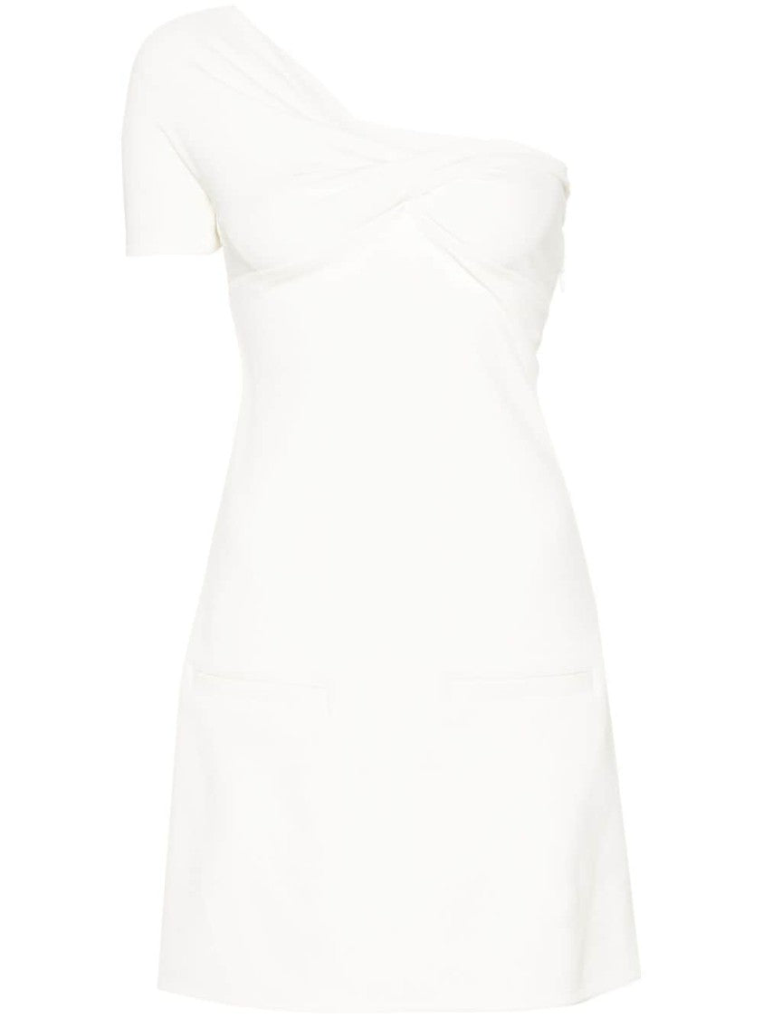 Courrèges Asymmetrical Draped White Twill Dress
