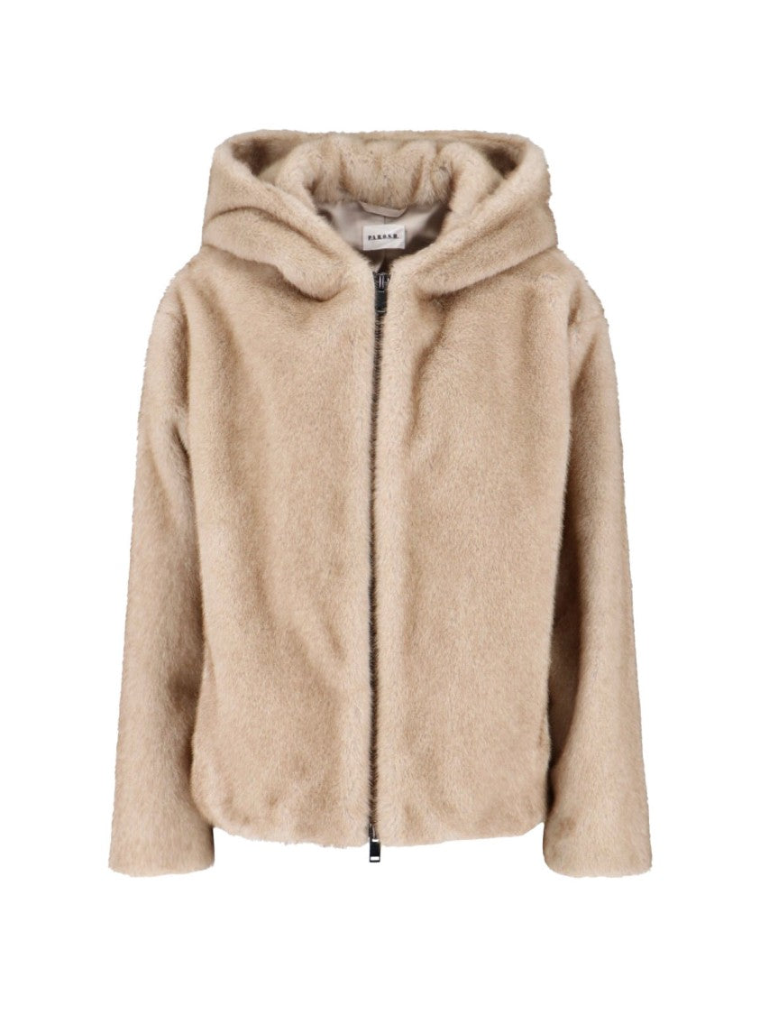 P.A.R.O.S.H. Faux Fur Hooded Jacket With Wide Sleeves And Cropped Silhouette