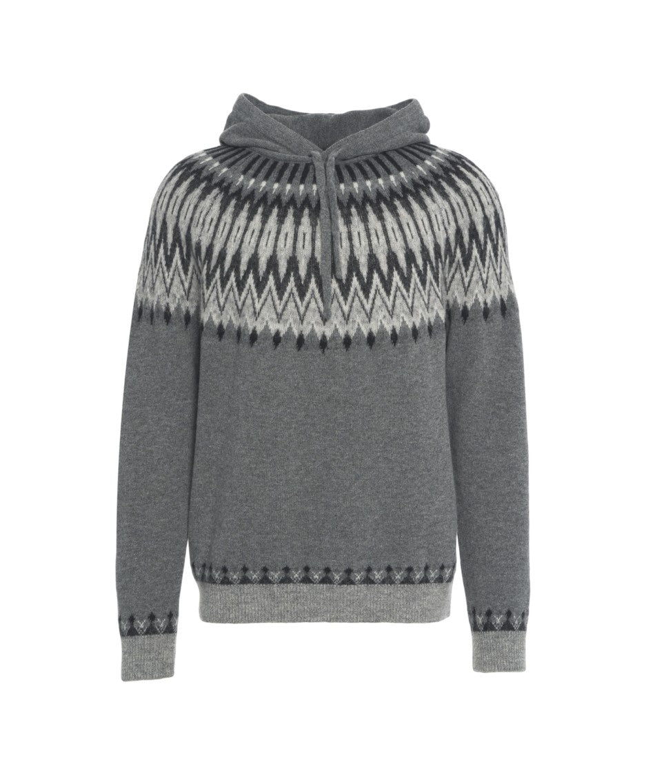 Roberto Collina Norwegian Pattern Knit Hoodie With Drawstring
